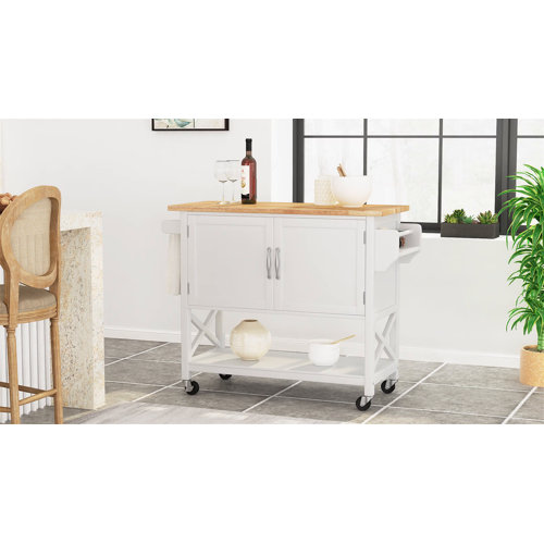 Ebern Designs Jaymee 45.5'' Wide Rolling Kitchen Cart with Solid Wood
